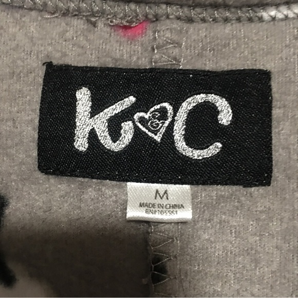 K C Footed pajamas sheep print gray white black & pink nonslip feet Med. EUC - Picture 11 of 14